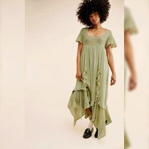 Free People Bring The Romance Midi Dress XS Women's Cotton Sheer Green NEW 45307